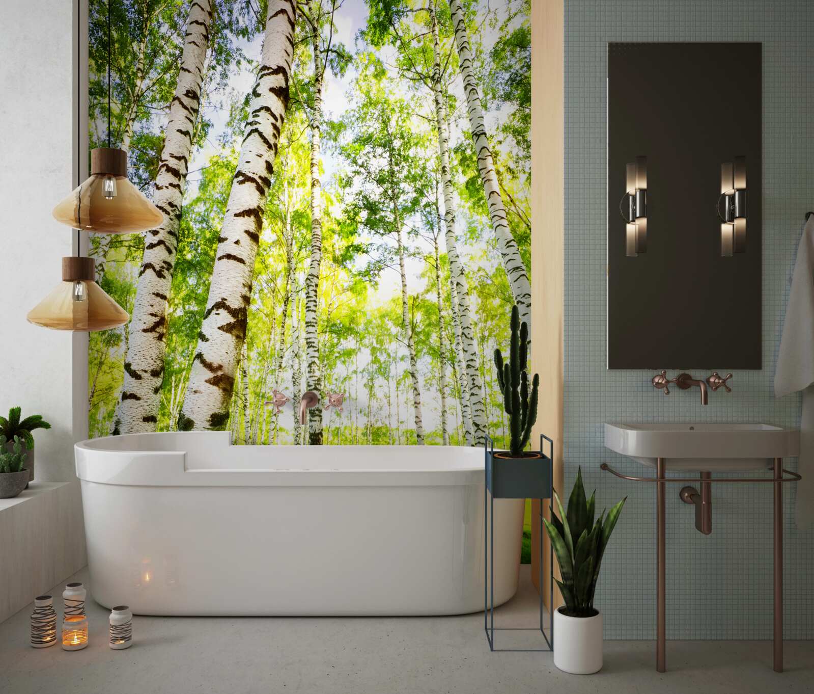 Фотошпалери літній гай зі струнких беріз