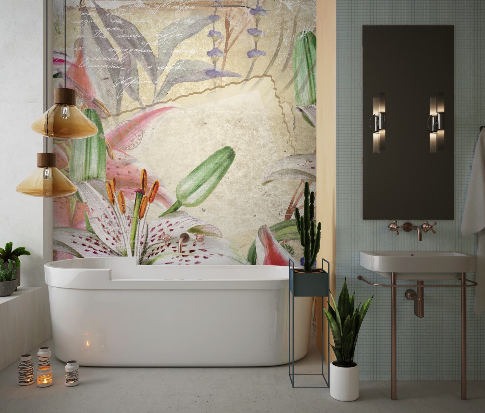 Фотошпалери білосніжні лілії у цвітінні