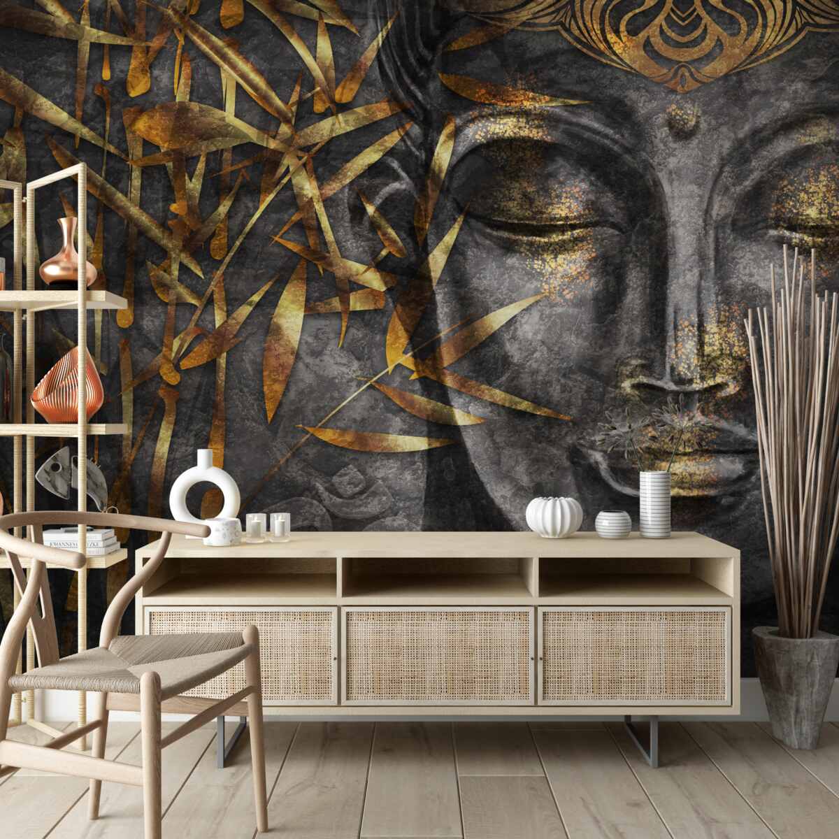 Фотошпалери дівчина в золоті