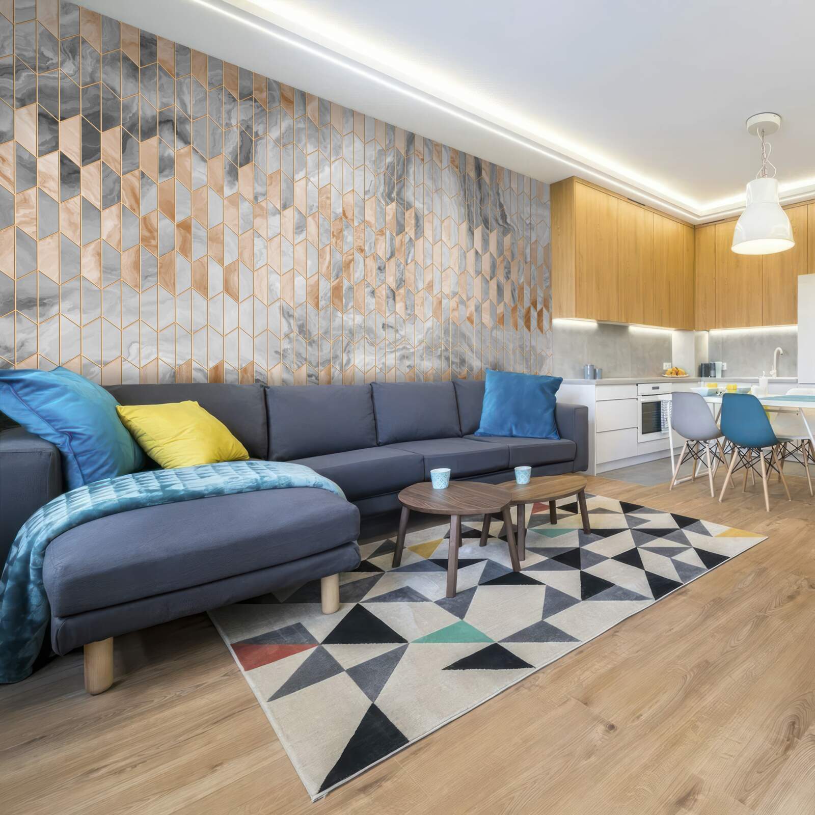 Фотошпалери золотисто-сіра геометрична композиція на мармуровій поверхні