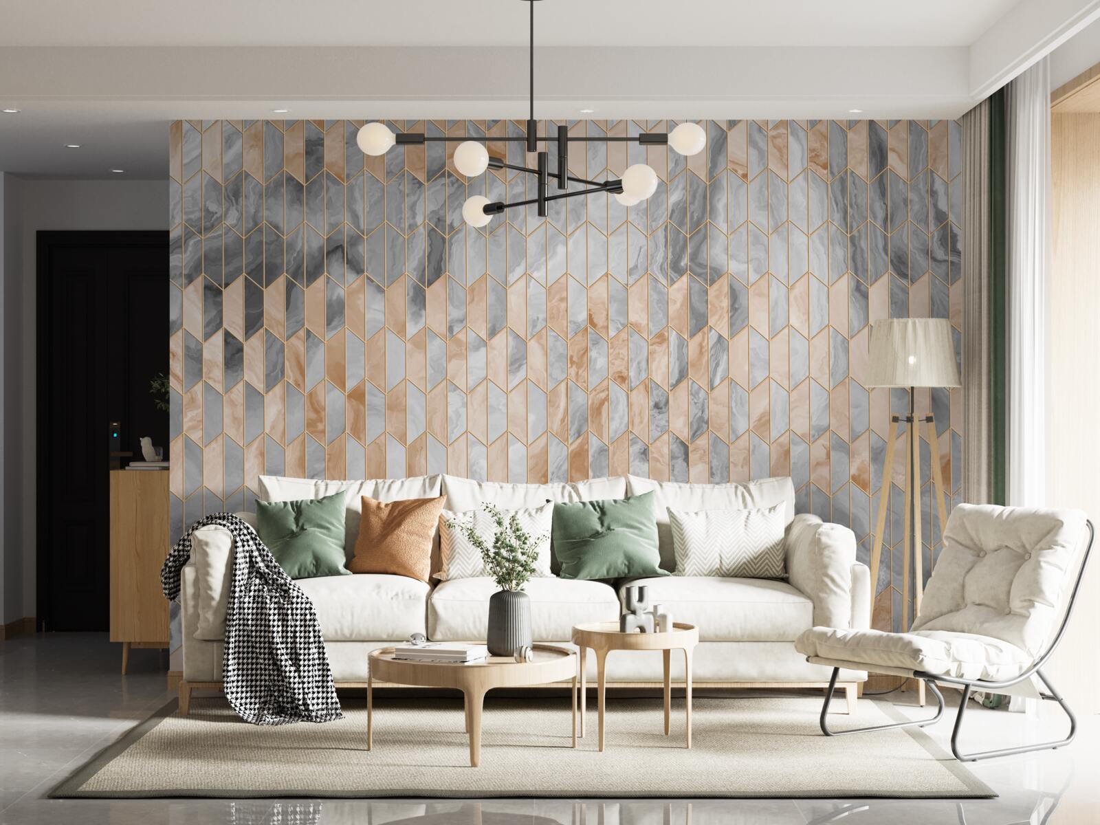 Фотошпалери золотисто-сіра геометрична композиція на мармуровій поверхні