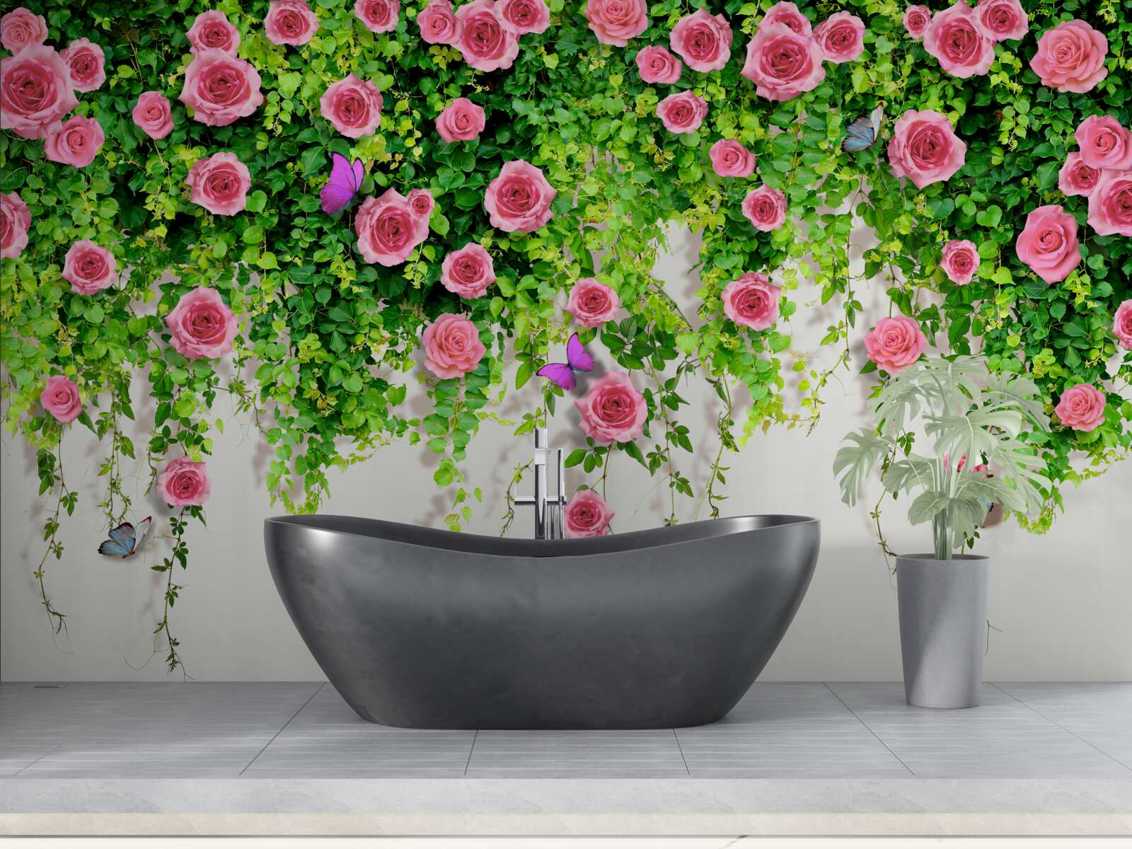 Фотошпалери кущові троянди з насиченим рожевим кольором