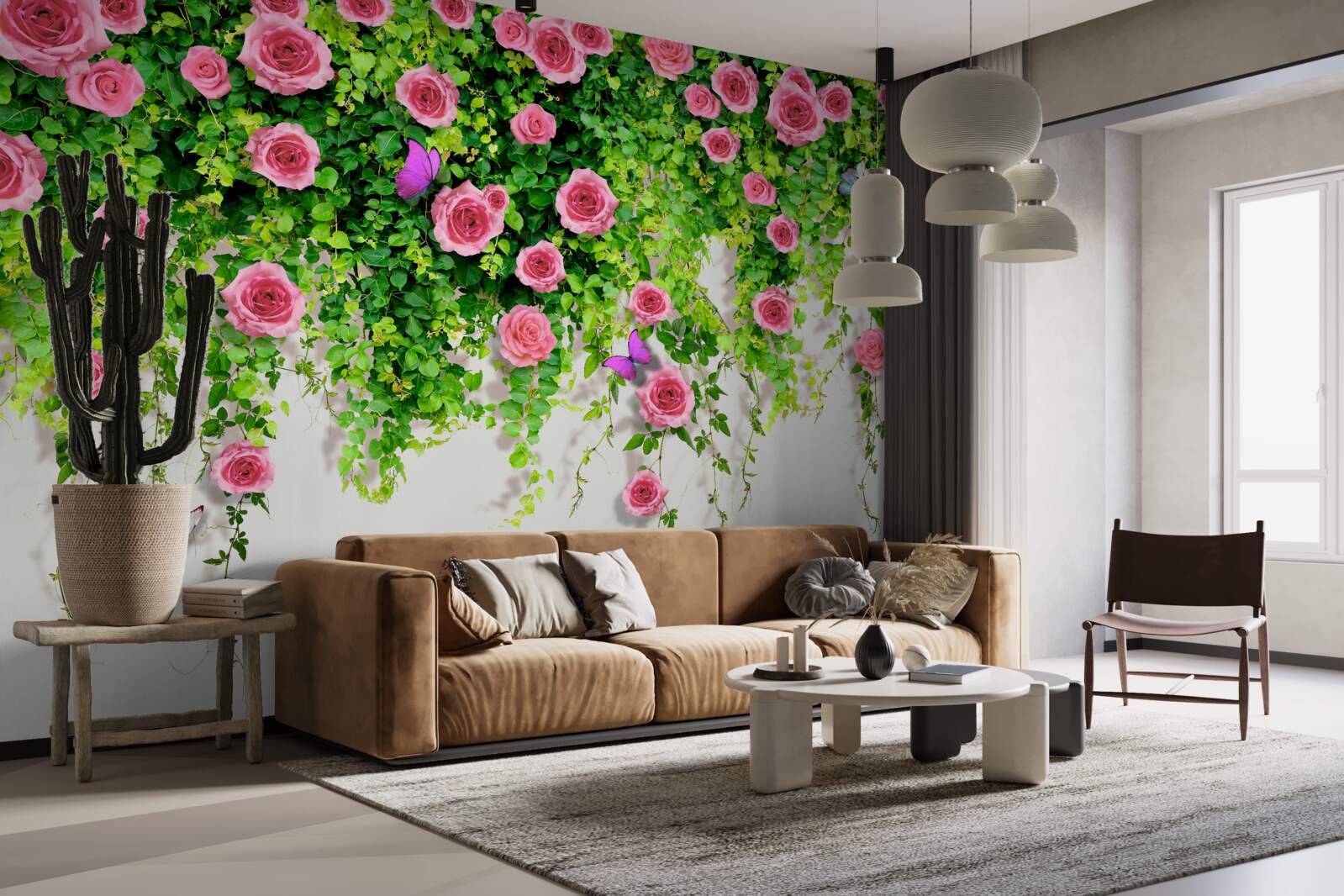 Фотошпалери кущові троянди з насиченим рожевим кольором