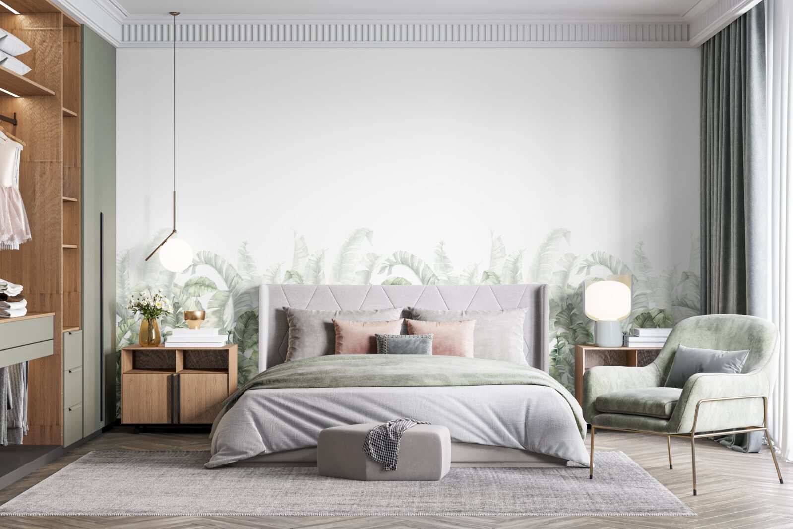 Фотошпалери густа біла папороть і туман