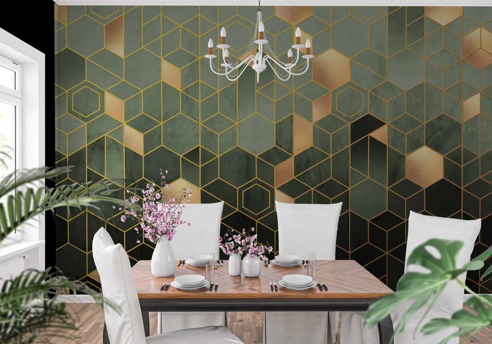 Фотошпалери ліс оповитий нічним туманом, що створює абстрактні образи