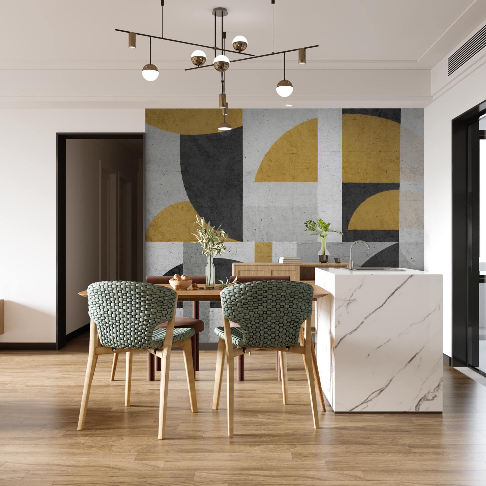 Фотошпалери абстрактний у відтінках чорного та жовтого