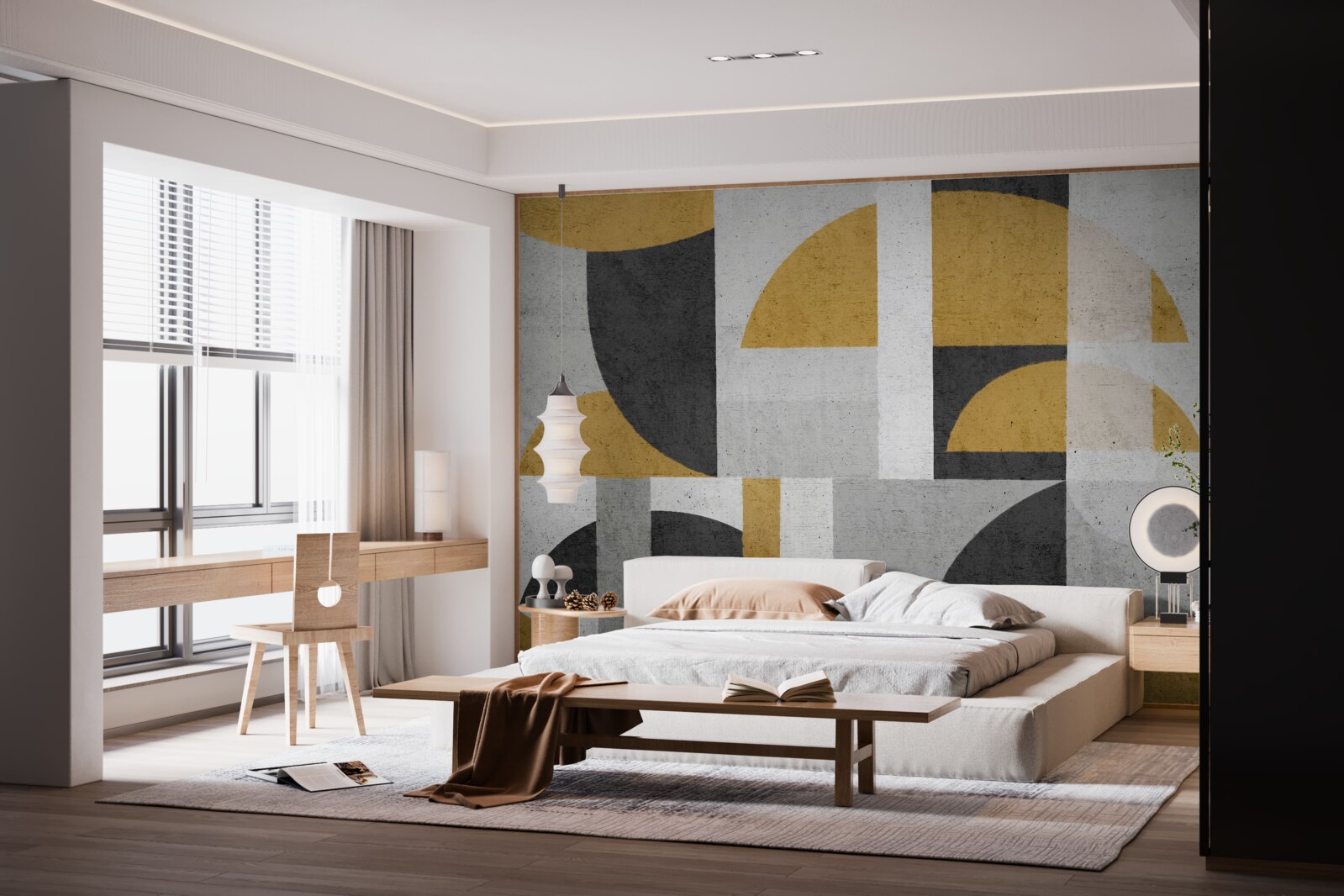 Фотошпалери абстрактний у відтінках чорного та жовтого