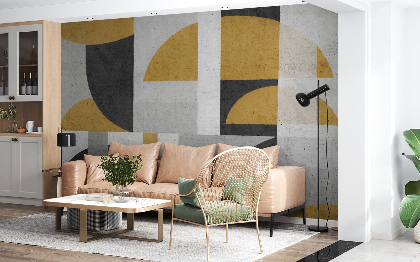 Фотошпалери абстрактний у відтінках чорного та жовтого