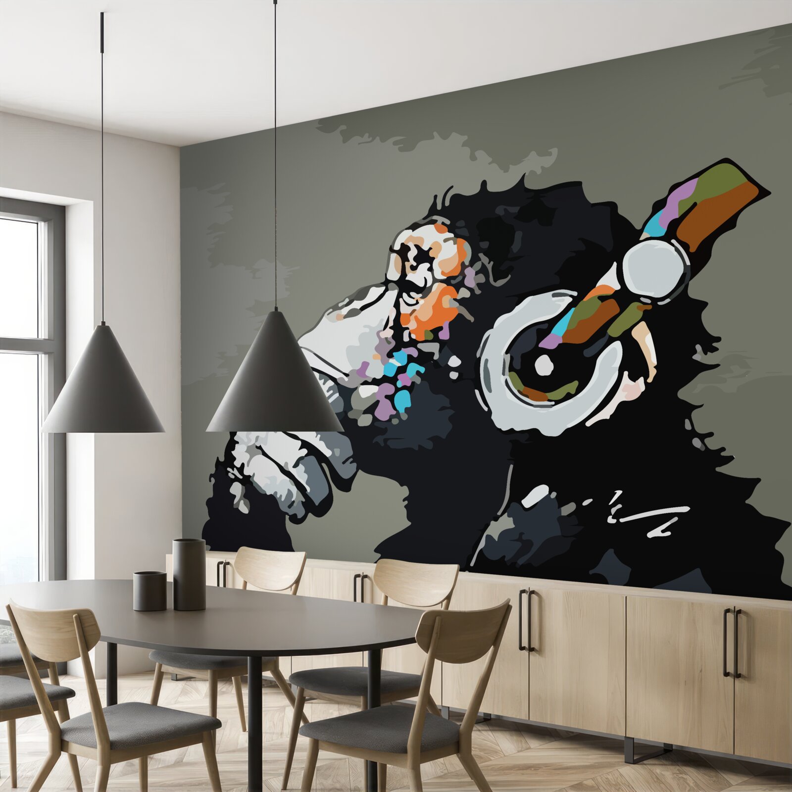 Фотошпалери макака в навушниках