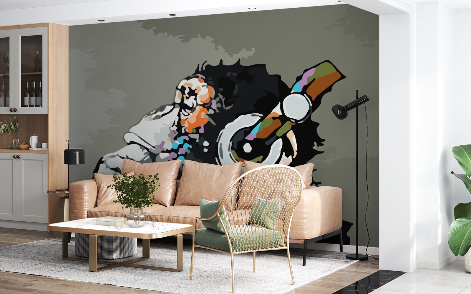 Фотошпалери макака в навушниках