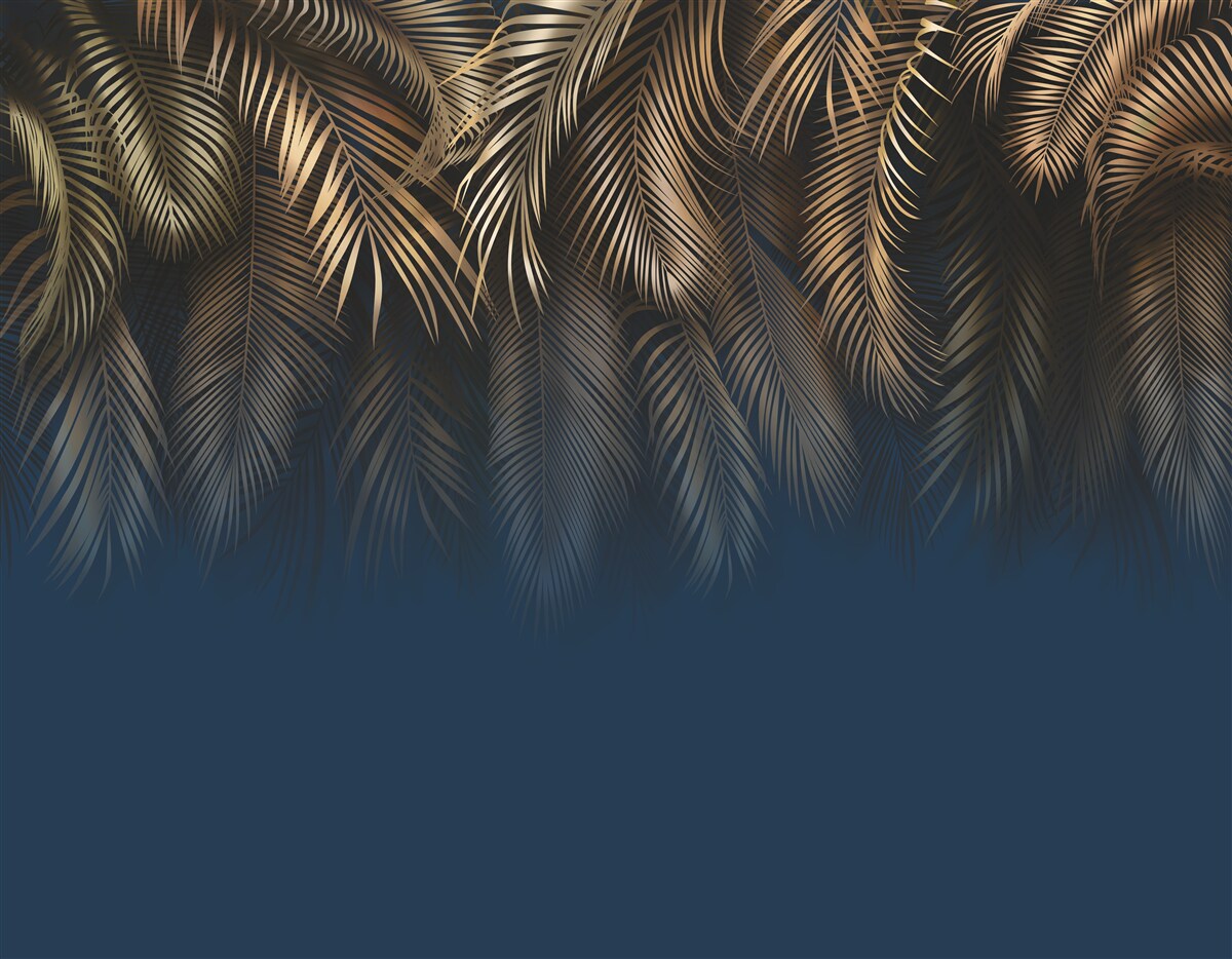 Фотошпалери вночі папороть переливається золотим листям