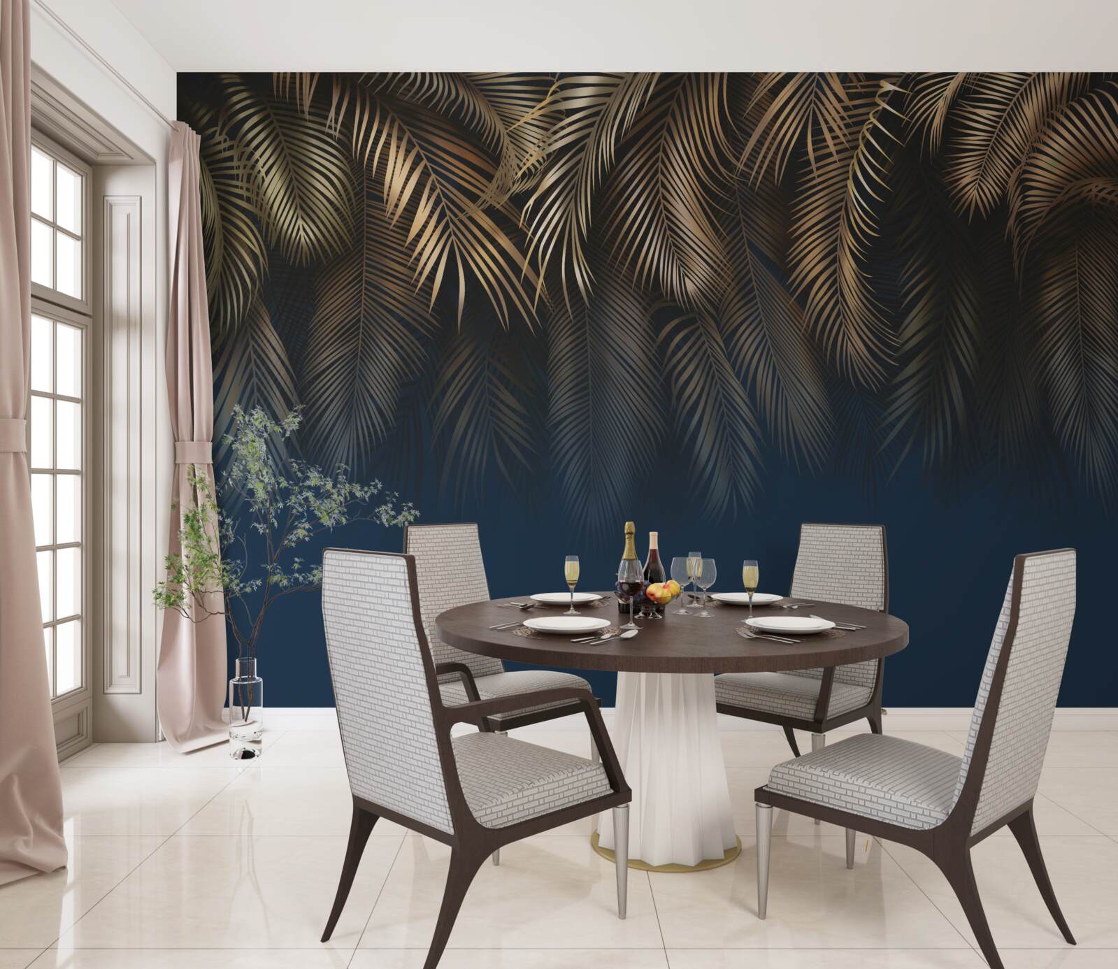 Фотошпалери вночі папороть переливається золотим листям