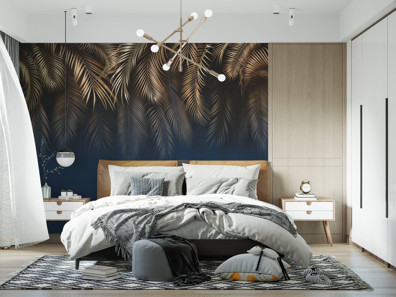 Фотошпалери вночі папороть переливається золотим листям