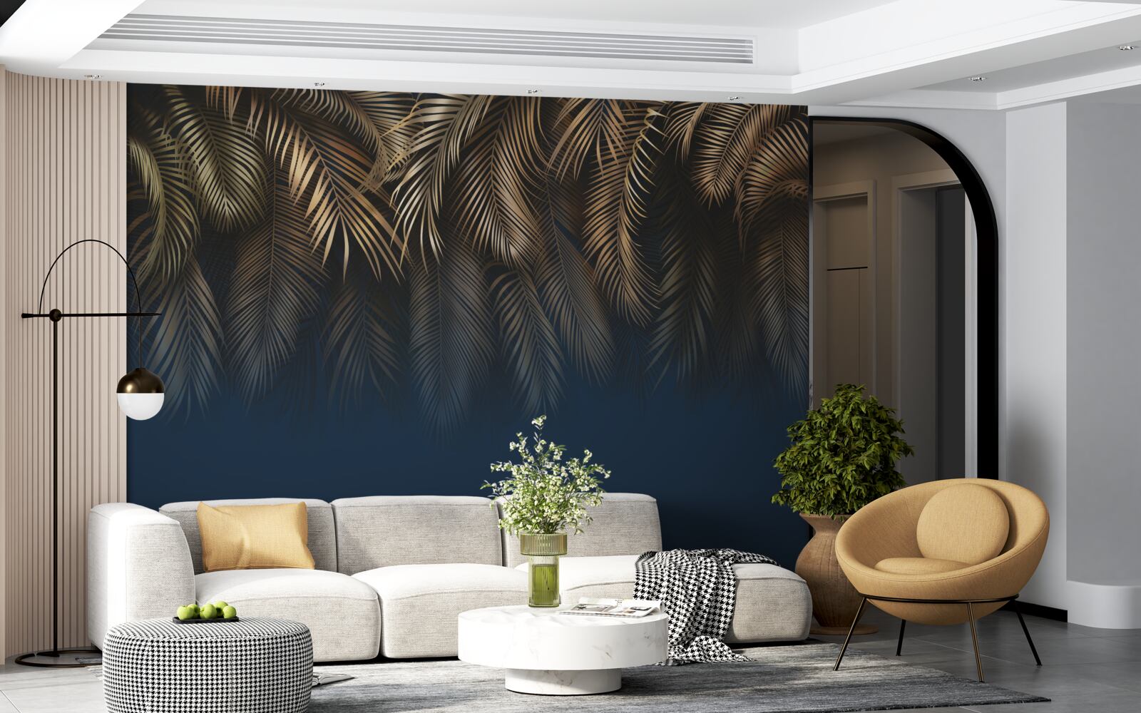 Фотошпалери вночі папороть переливається золотим листям