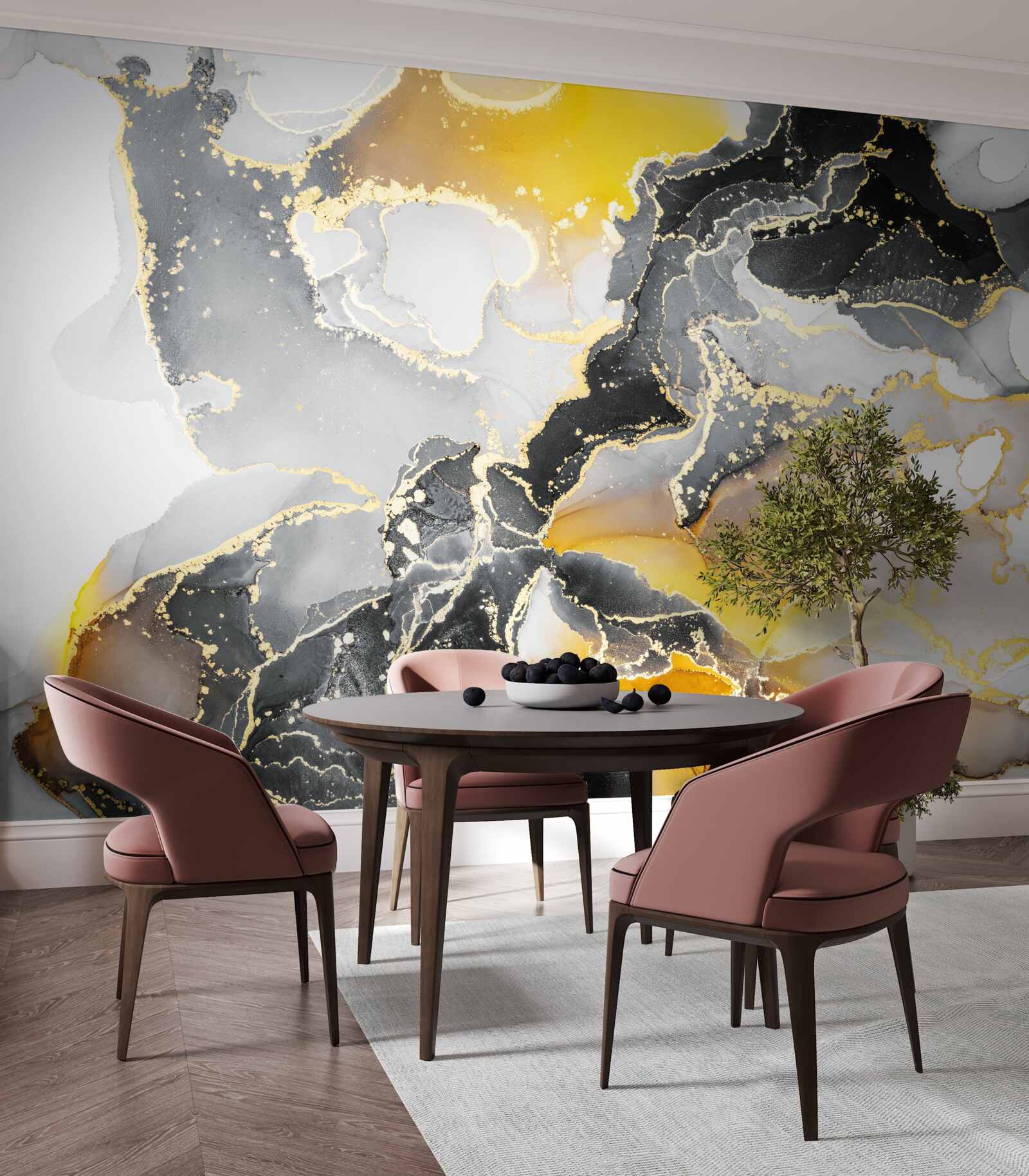 Фотошпалери темний і золотий візерунок на сірому мармурі