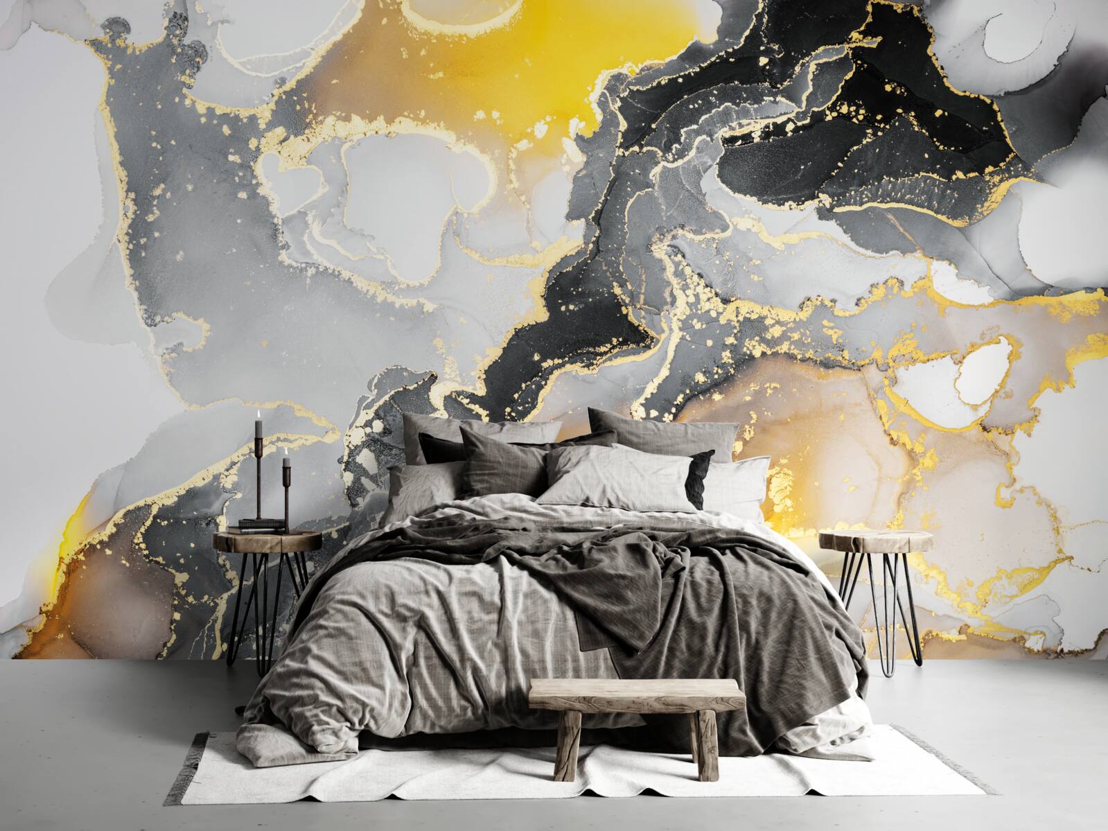 Фотошпалери темний і золотий візерунок на сірому мармурі