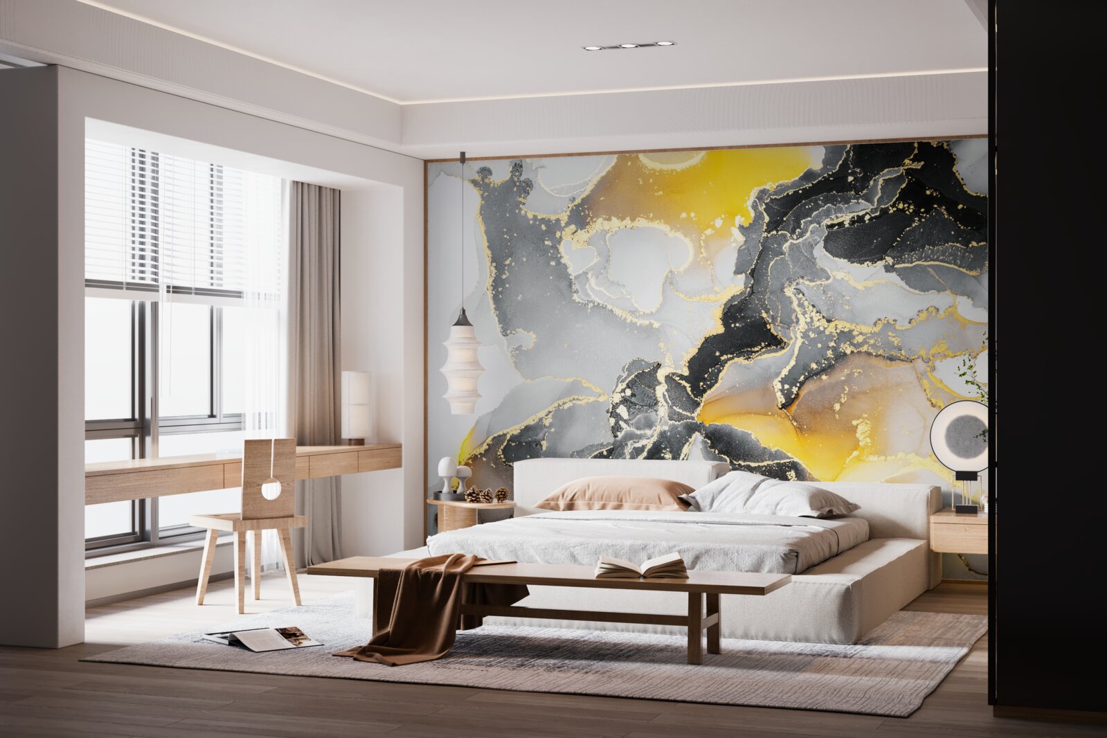 Фотошпалери темний і золотий візерунок на сірому мармурі