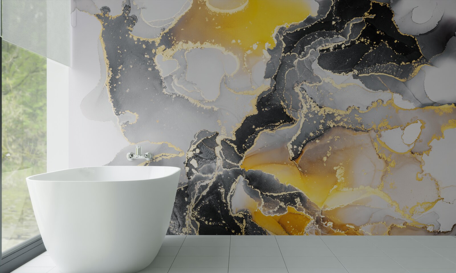 Фотошпалери темний і золотий візерунок на сірому мармурі