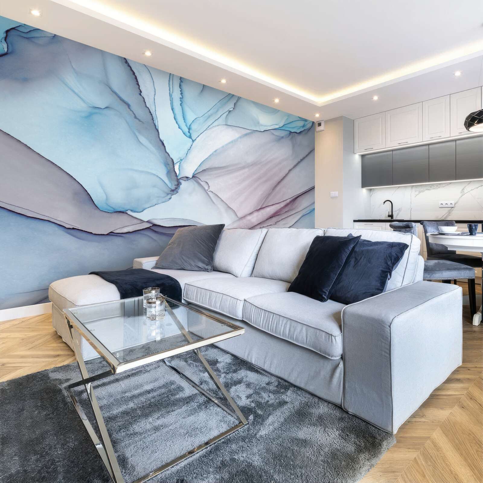 Фотошпалери світло-блакитний мармур з прожилками