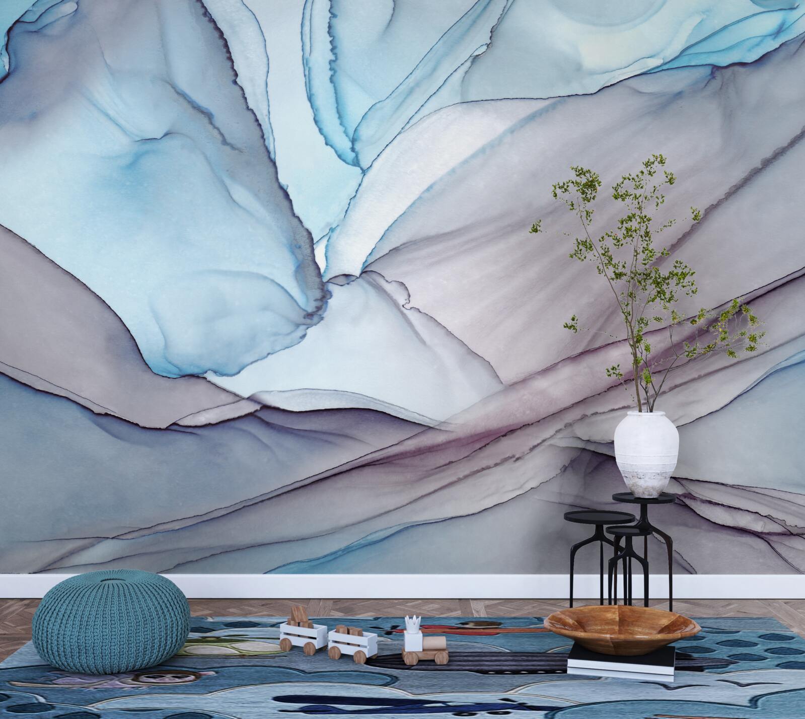 Фотошпалери світло-блакитний мармур з прожилками