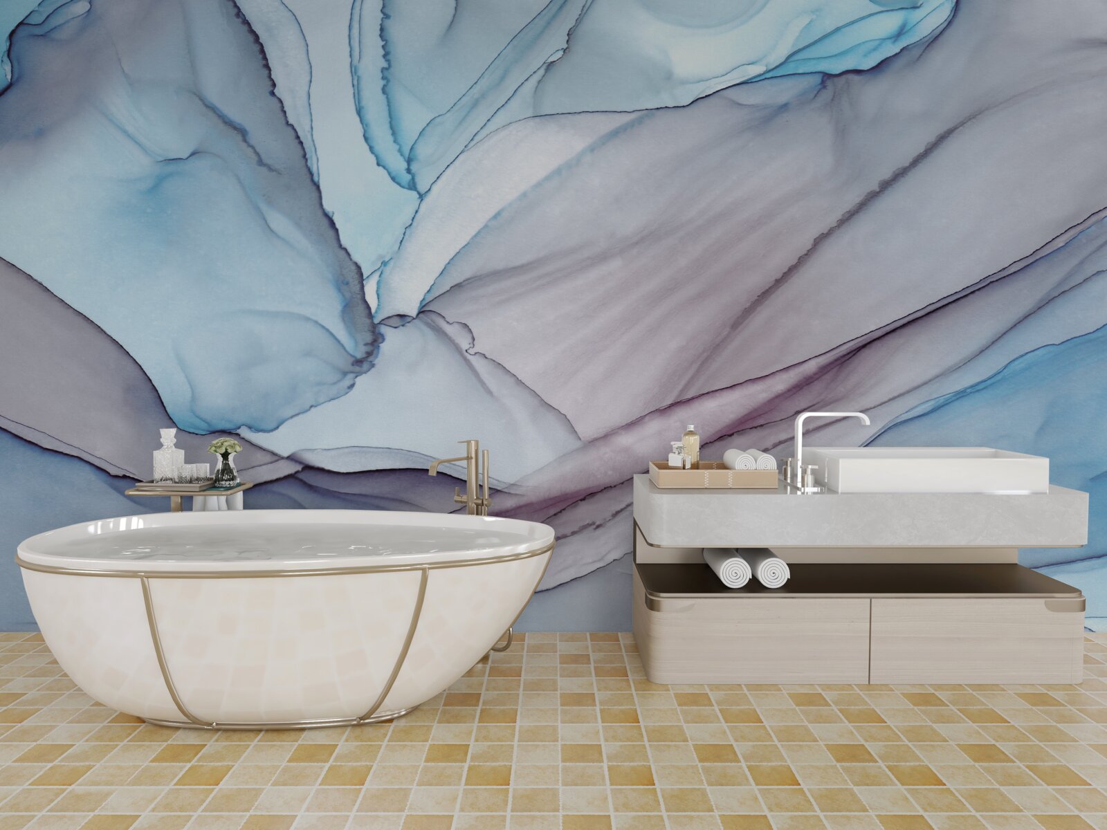 Фотошпалери світло-блакитний мармур з прожилками