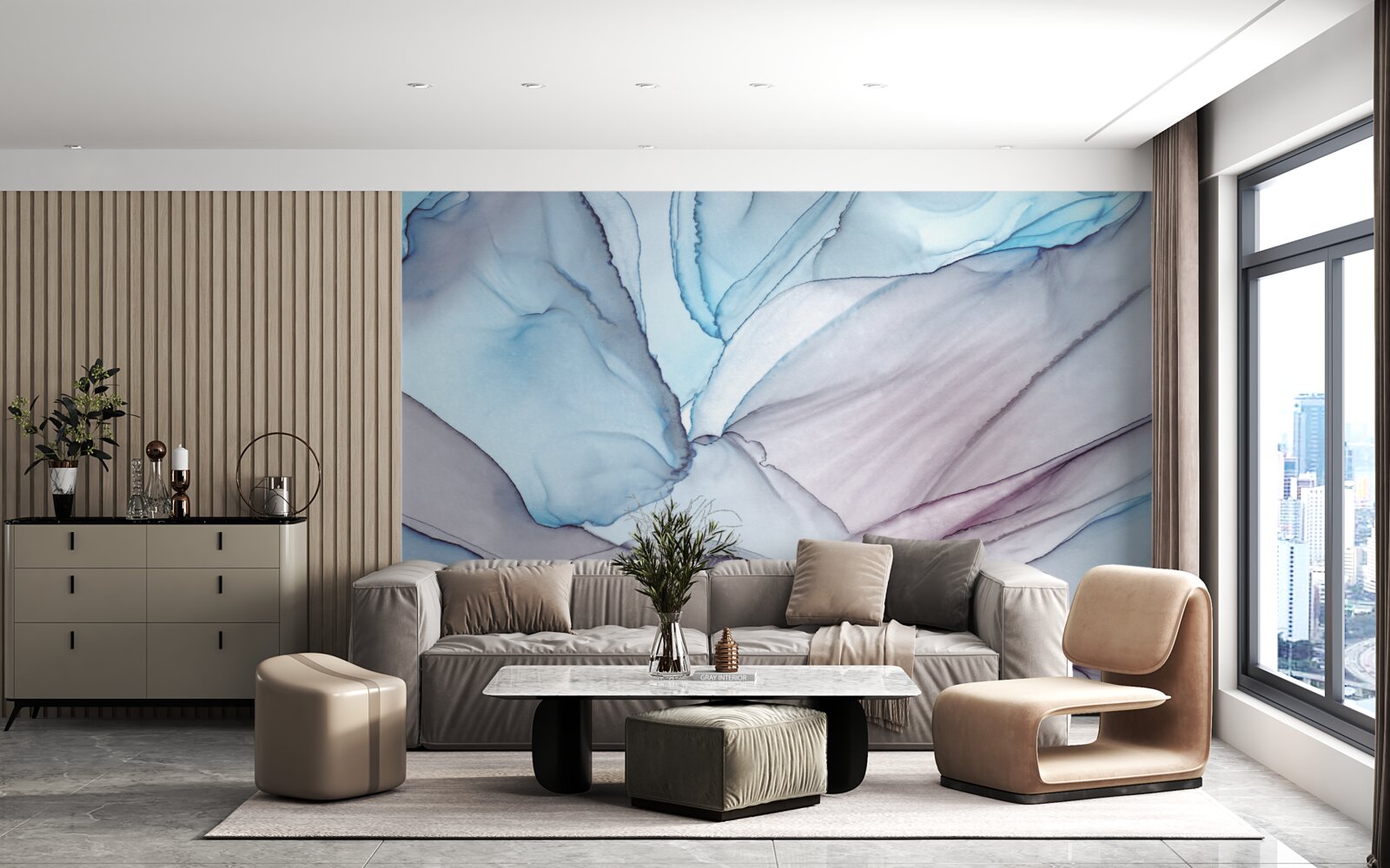 Фотошпалери світло-блакитний мармур з прожилками