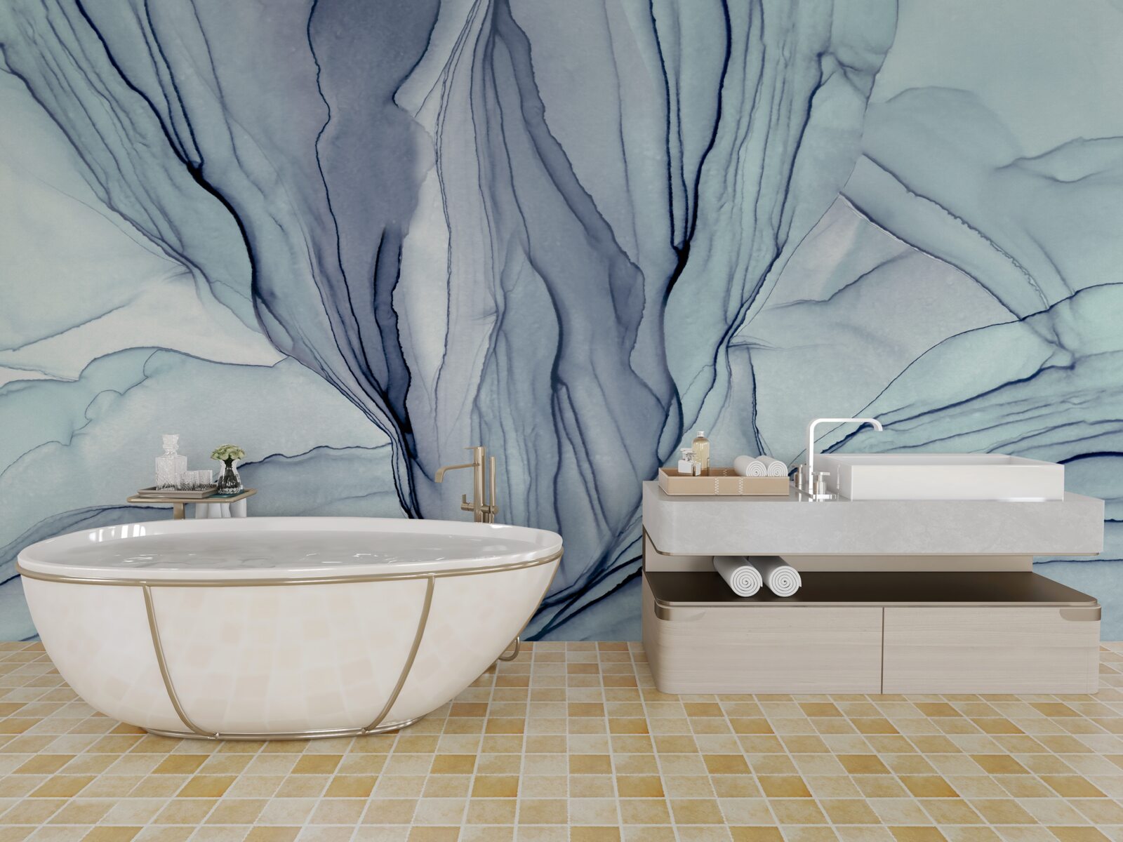 Фотошпалери сині візерунки на мармурі