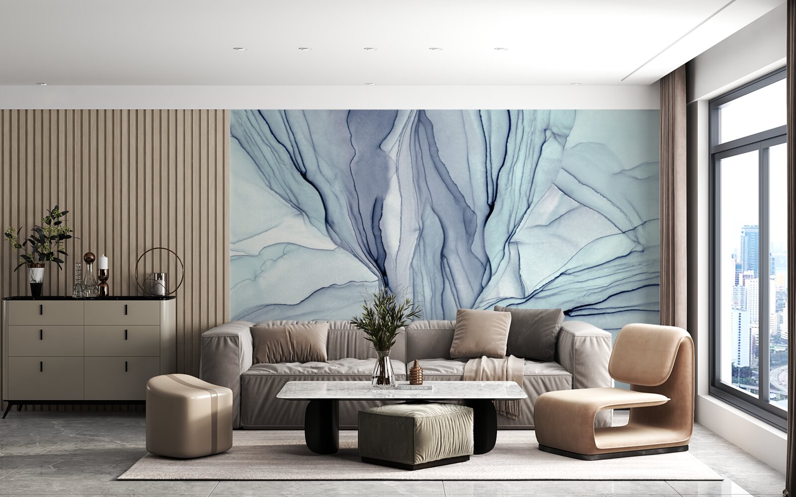 Фотошпалери сині візерунки на мармурі