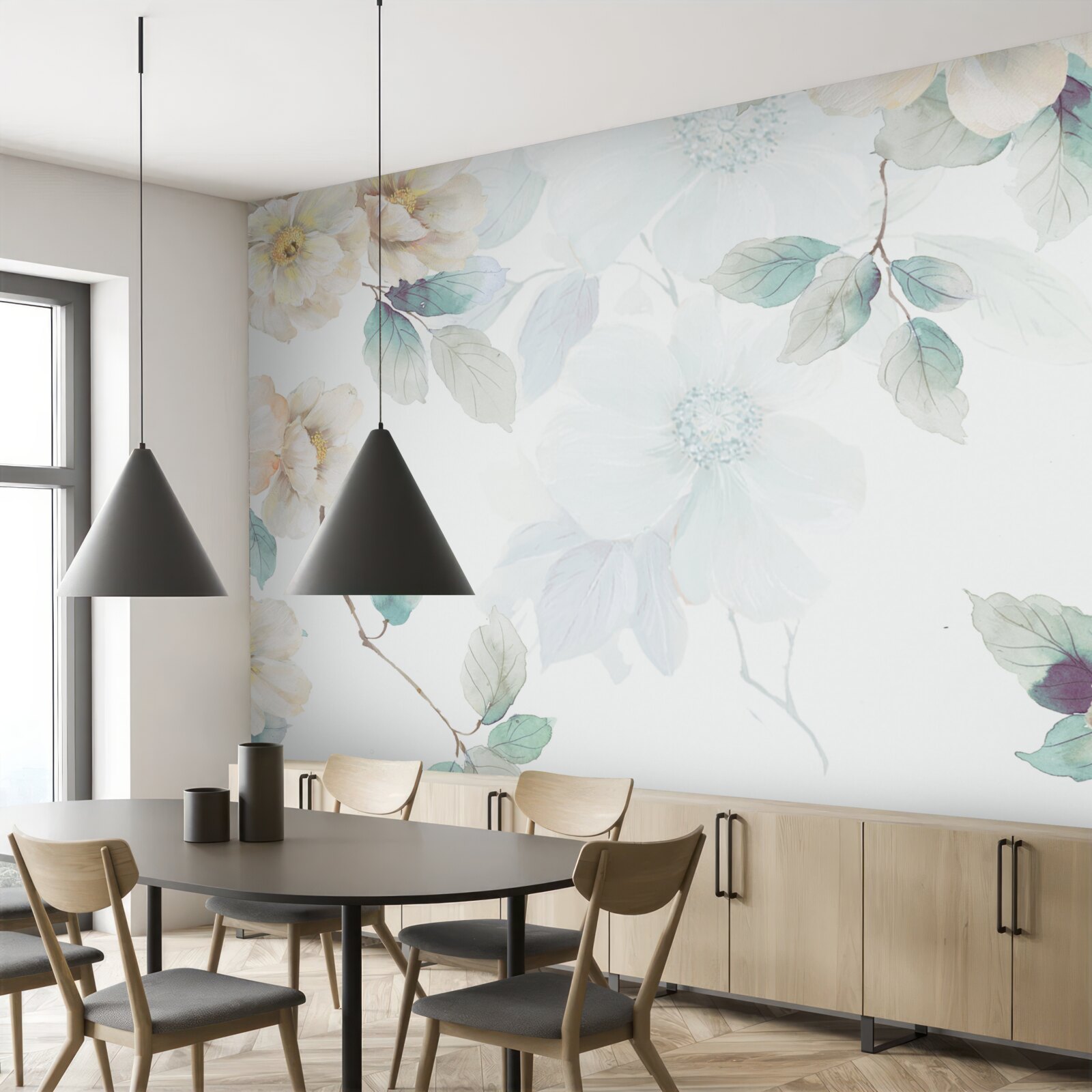 Фотошпалери на гілках м'яко розвиваються квіткові бруньки