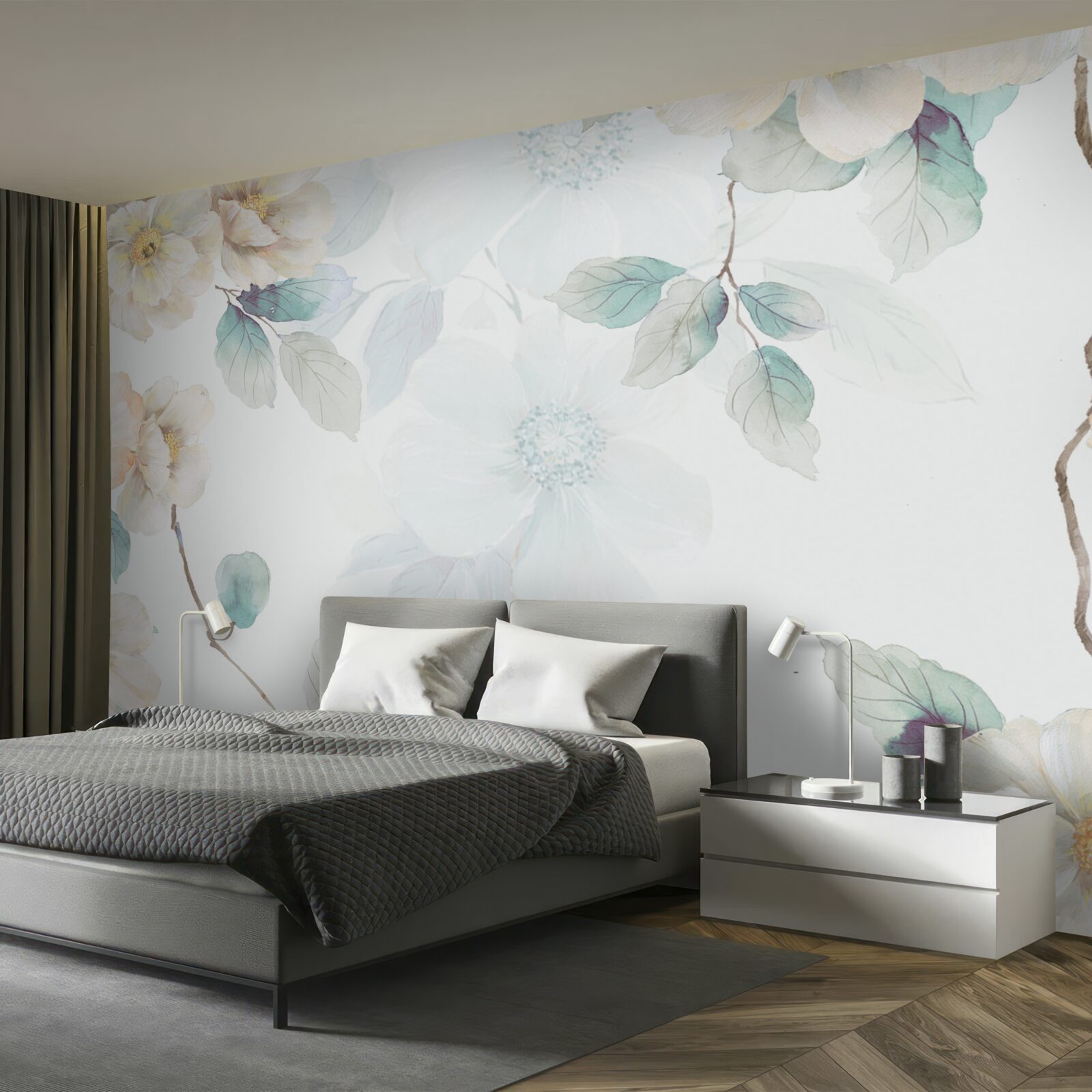 Фотошпалери на гілках м'яко розвиваються квіткові бруньки