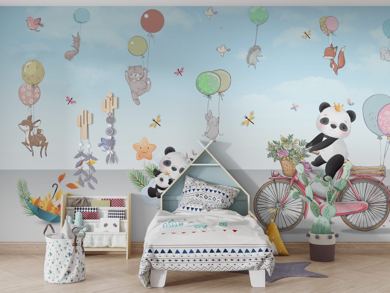 Фотошпалери повітряні кульки з пандами та іншими тваринами