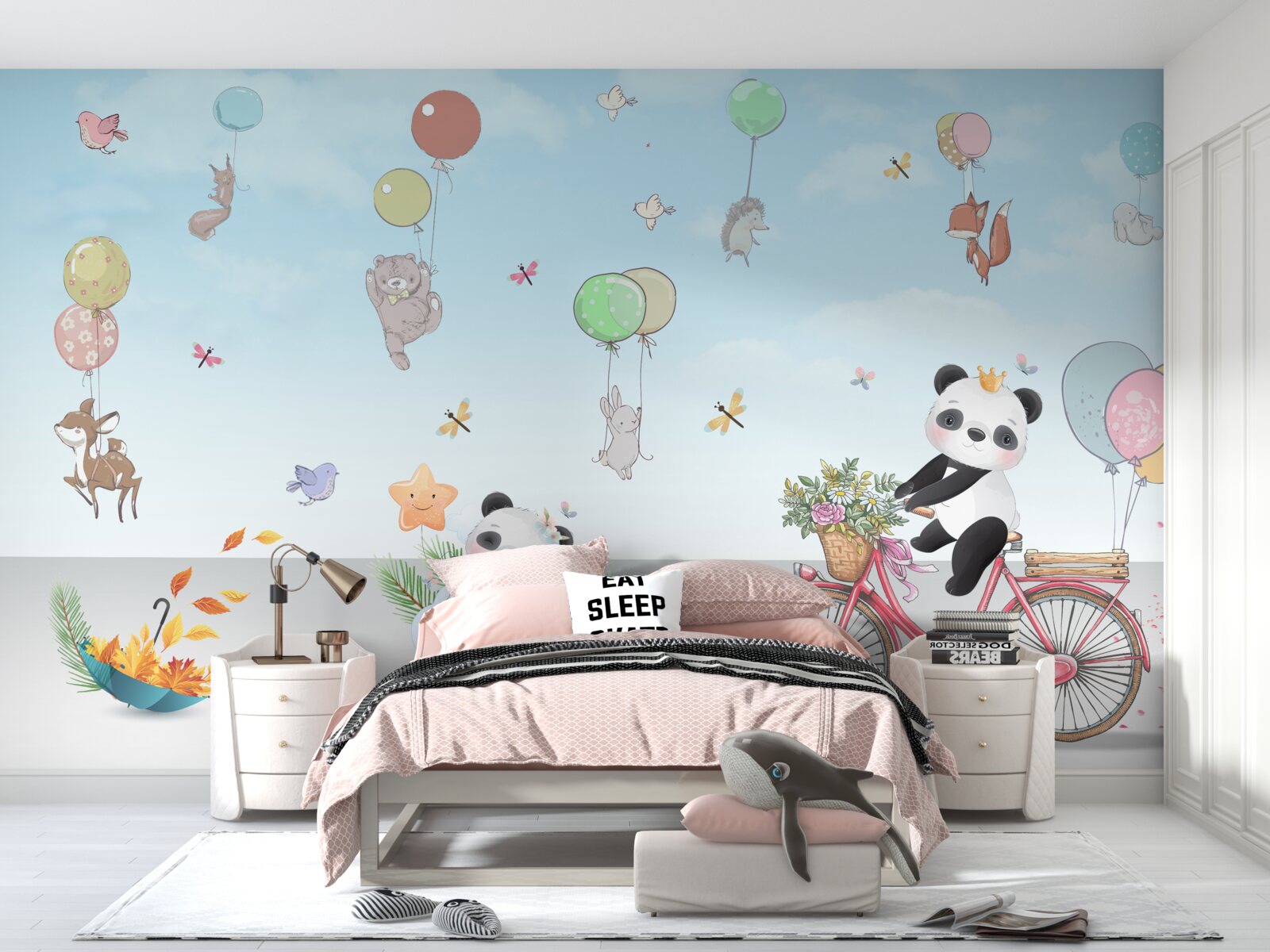 Фотошпалери повітряні кульки з пандами та іншими тваринами