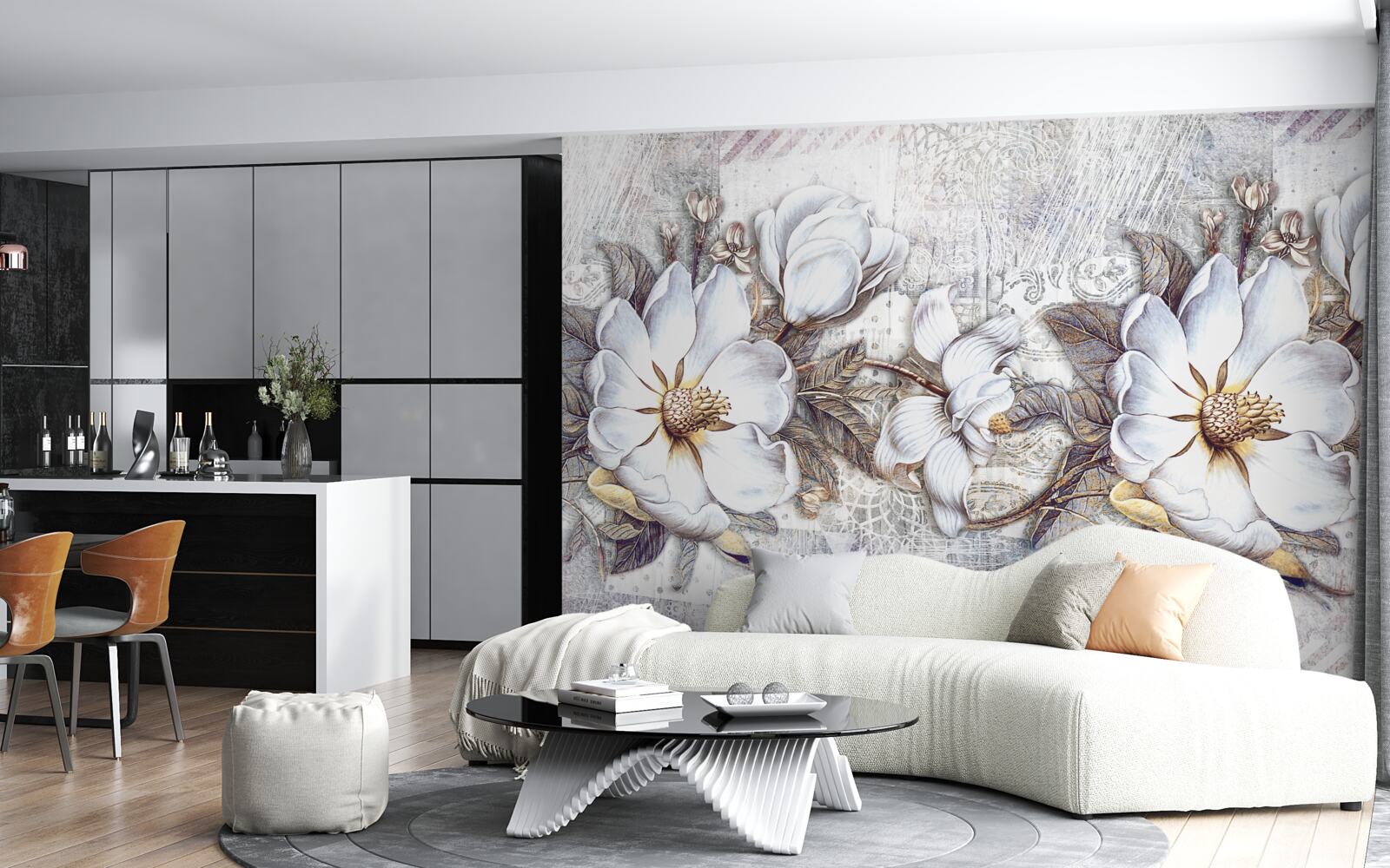 Фотошпалери композиція з квітучих білосніжних бутонів