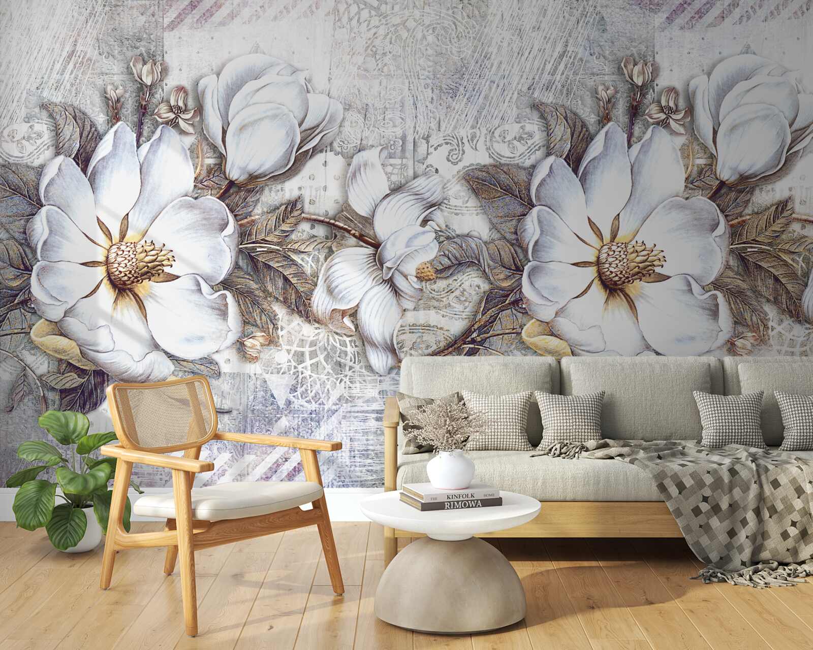 Фотошпалери композиція з квітучих білосніжних бутонів