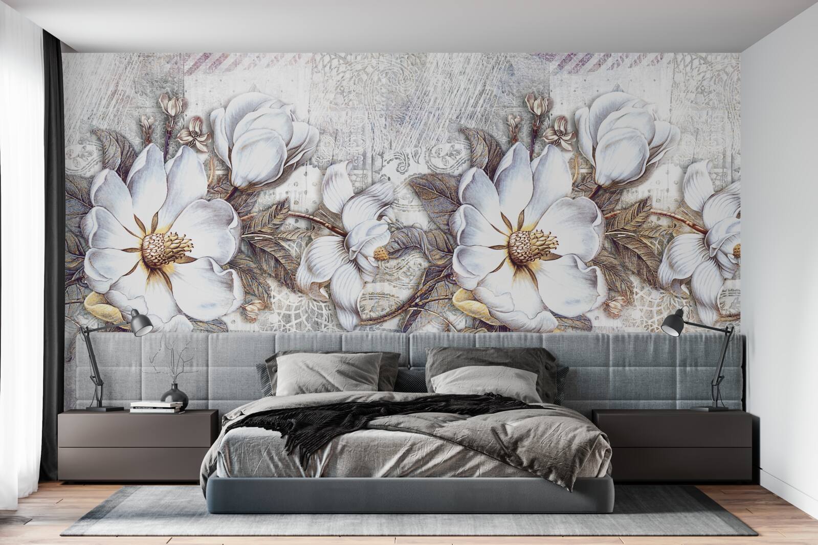 Фотошпалери композиція з квітучих білосніжних бутонів