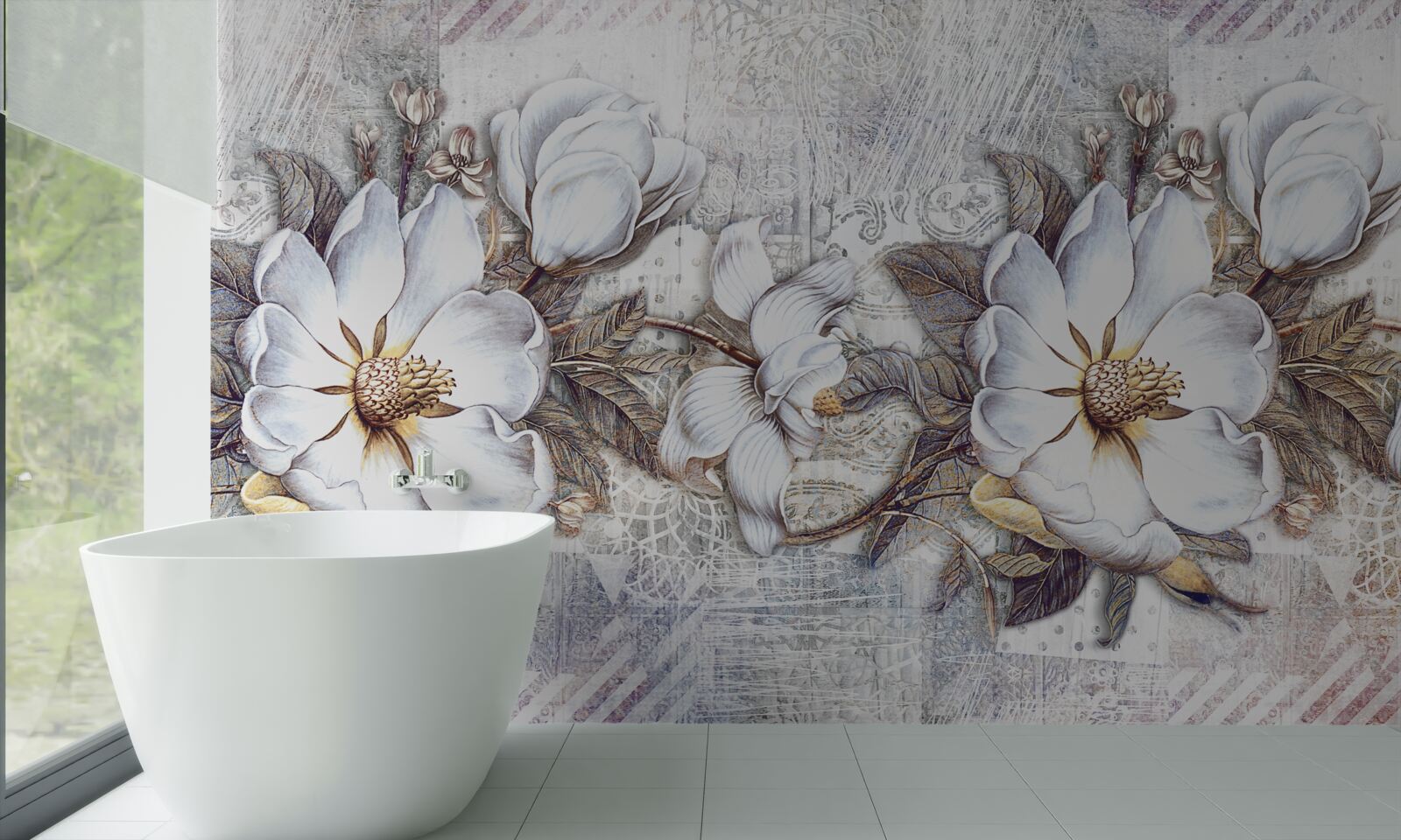 Фотошпалери композиція з квітучих білосніжних бутонів