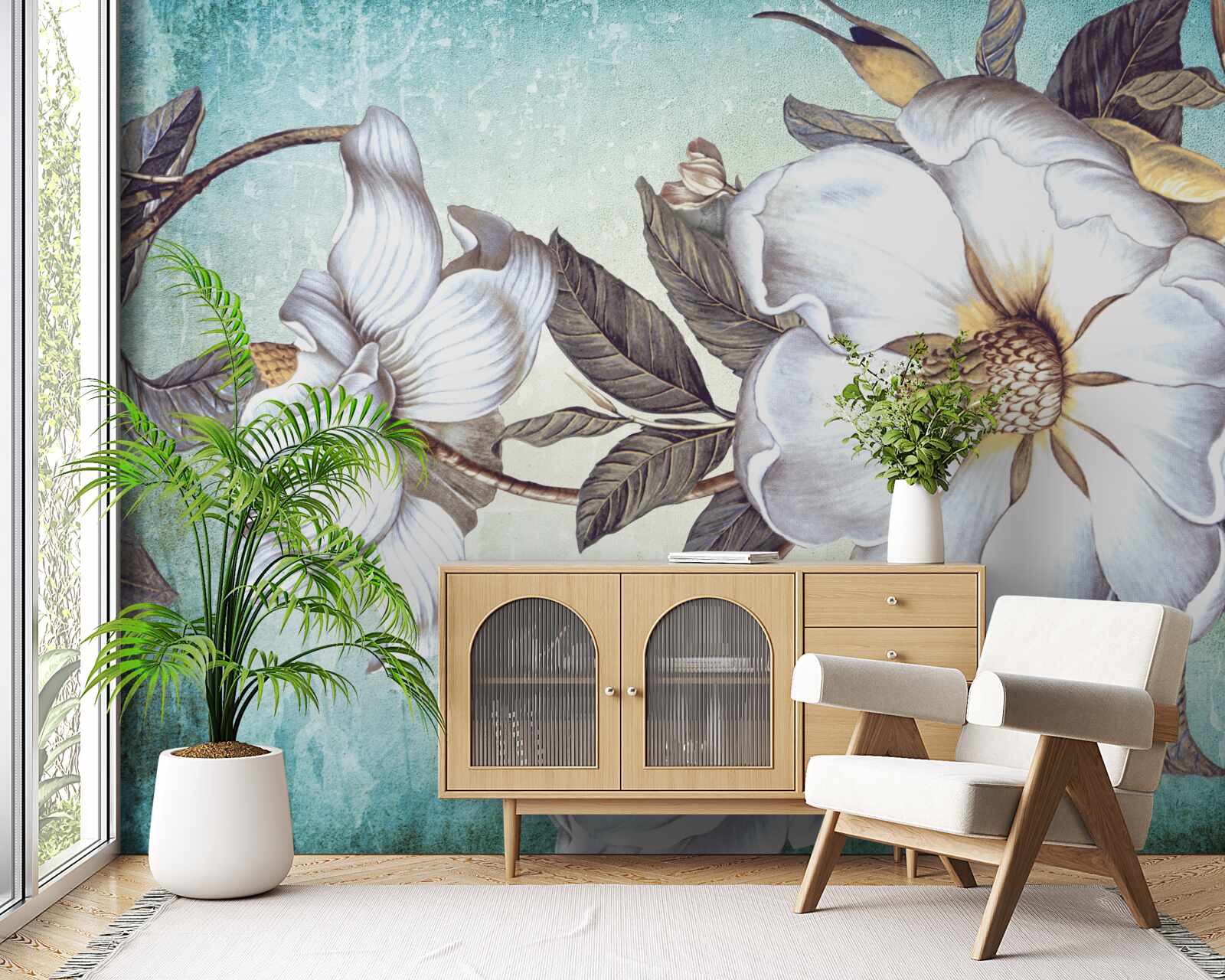 Фотошпалери розпускаються білосніжні квіти