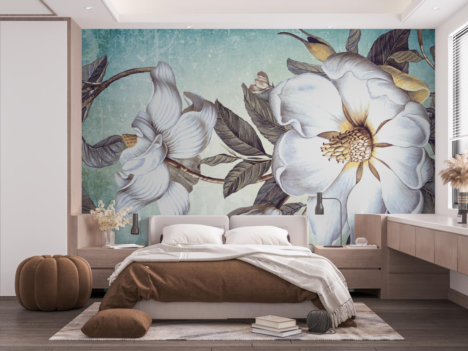 Фотошпалери розпускаються білосніжні квіти