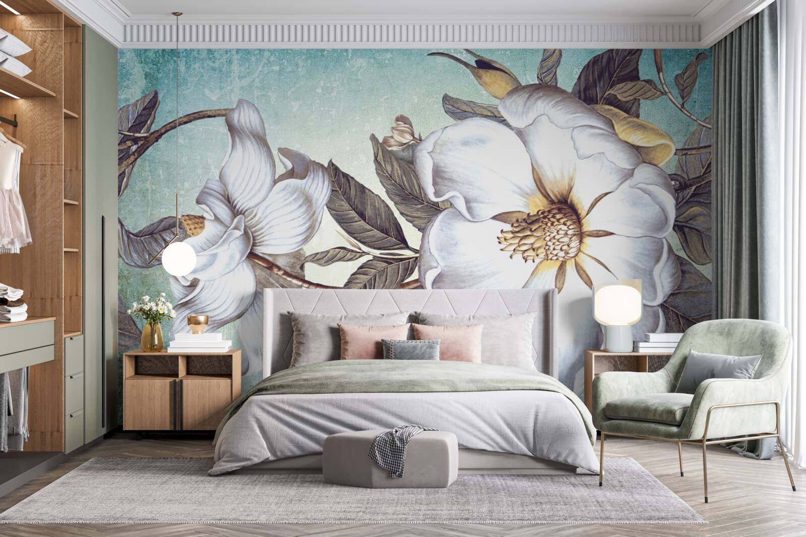 Фотошпалери розпускаються білосніжні квіти