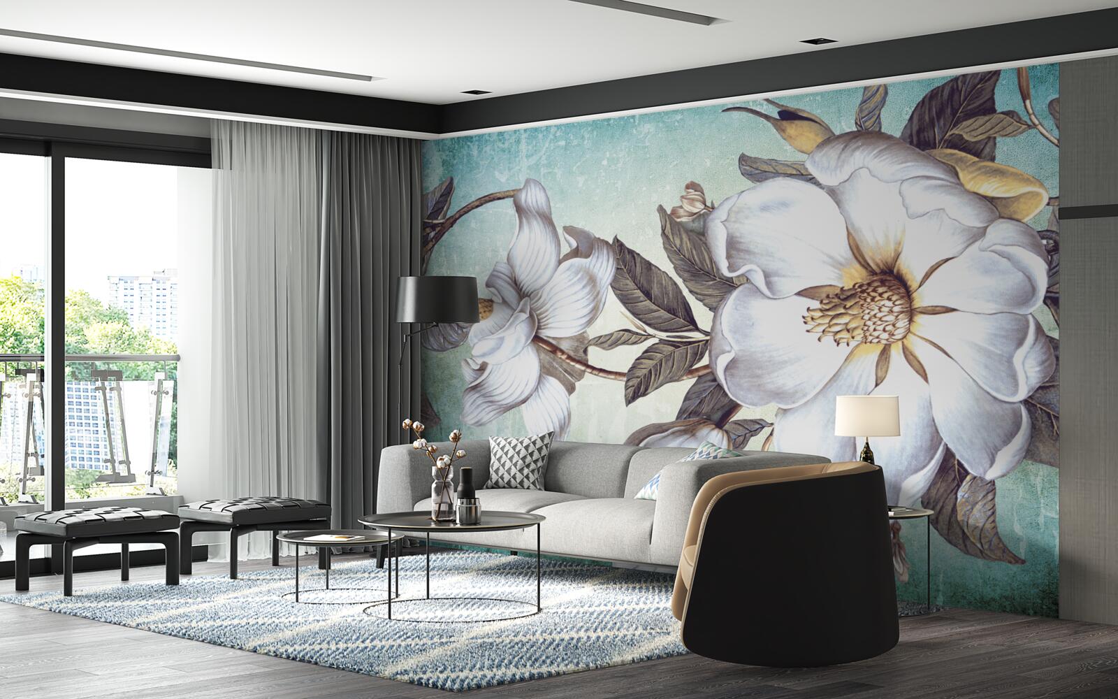 Фотошпалери розпускаються білосніжні квіти