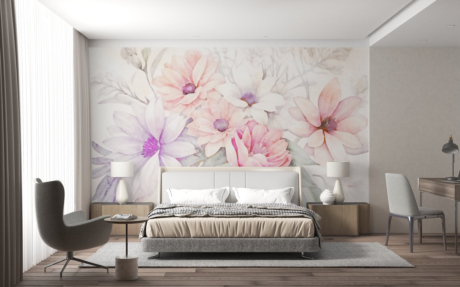 Фотошпалери акварельні бутони ніжних квітів