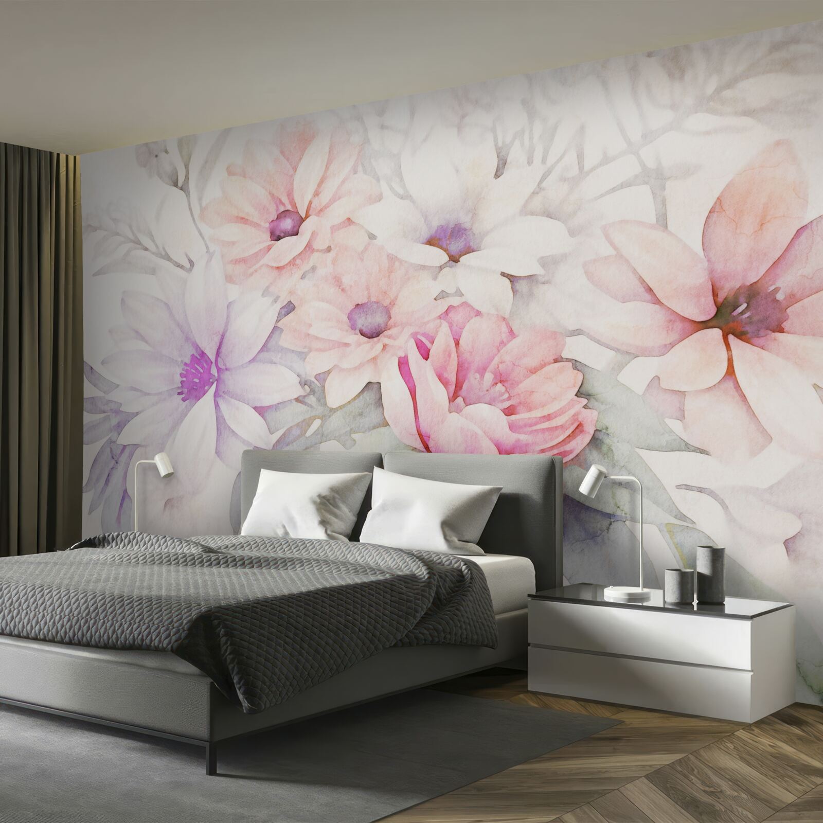 Фотошпалери акварельні бутони ніжних квітів