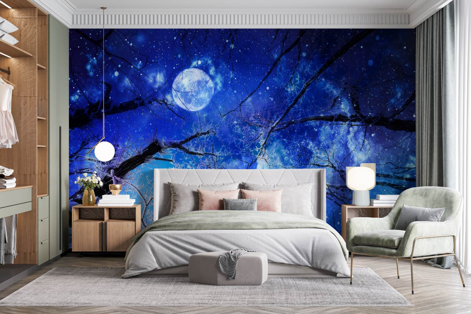 Фотошпалери яскраве нічне небо і місяць