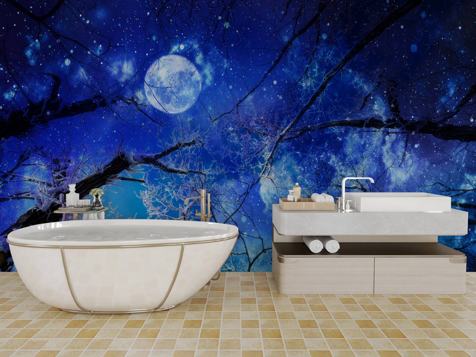 Фотошпалери яскраве нічне небо і місяць