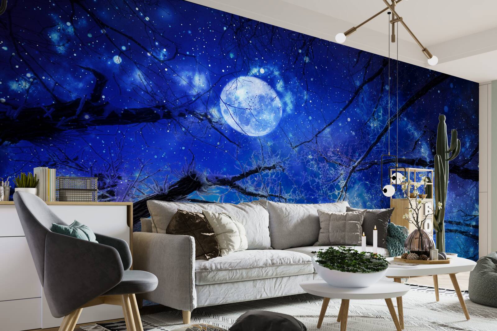 Фотошпалери яскраве нічне небо і місяць