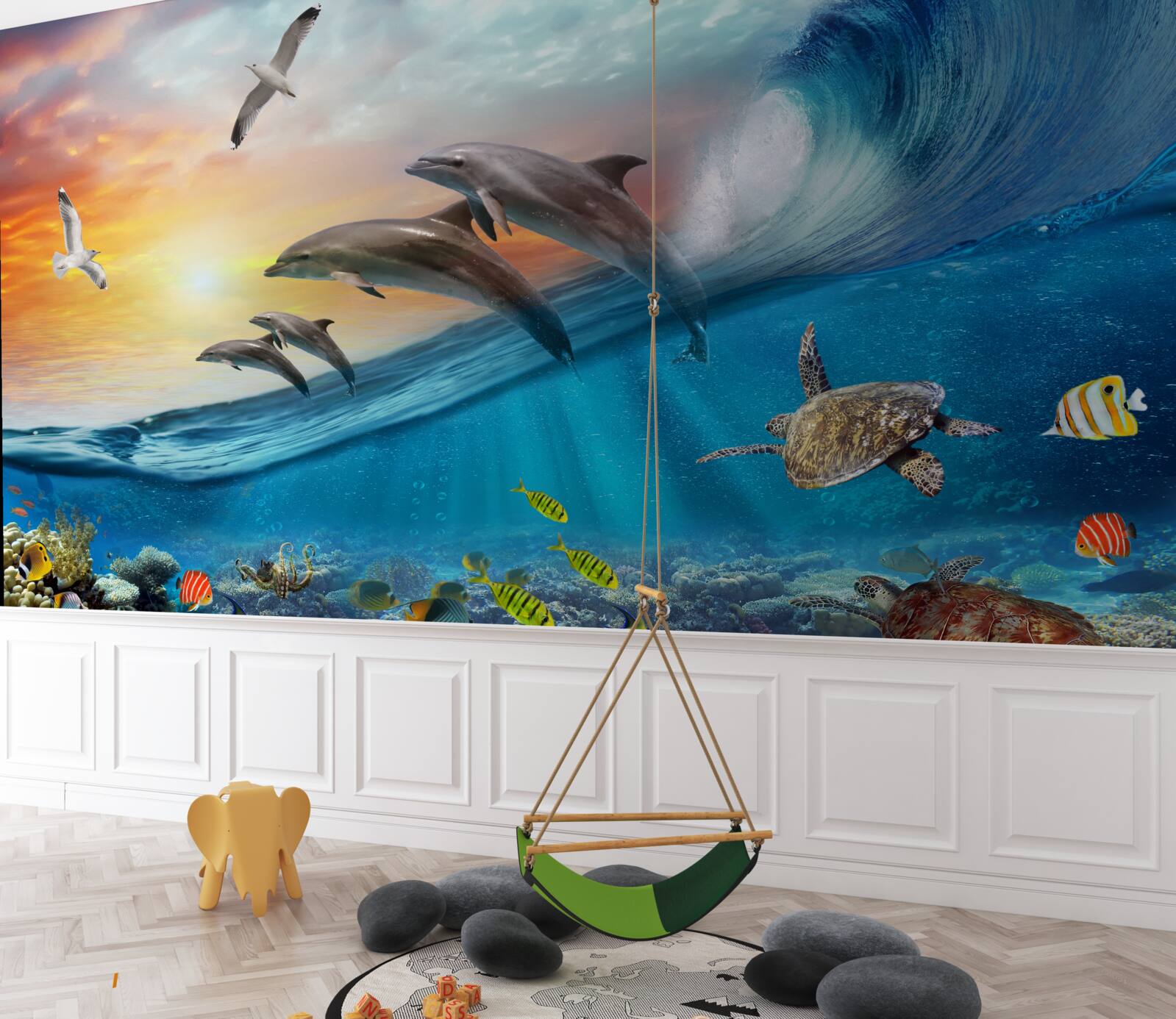 Фотошпалери дельфіни вистрибують з хвиль