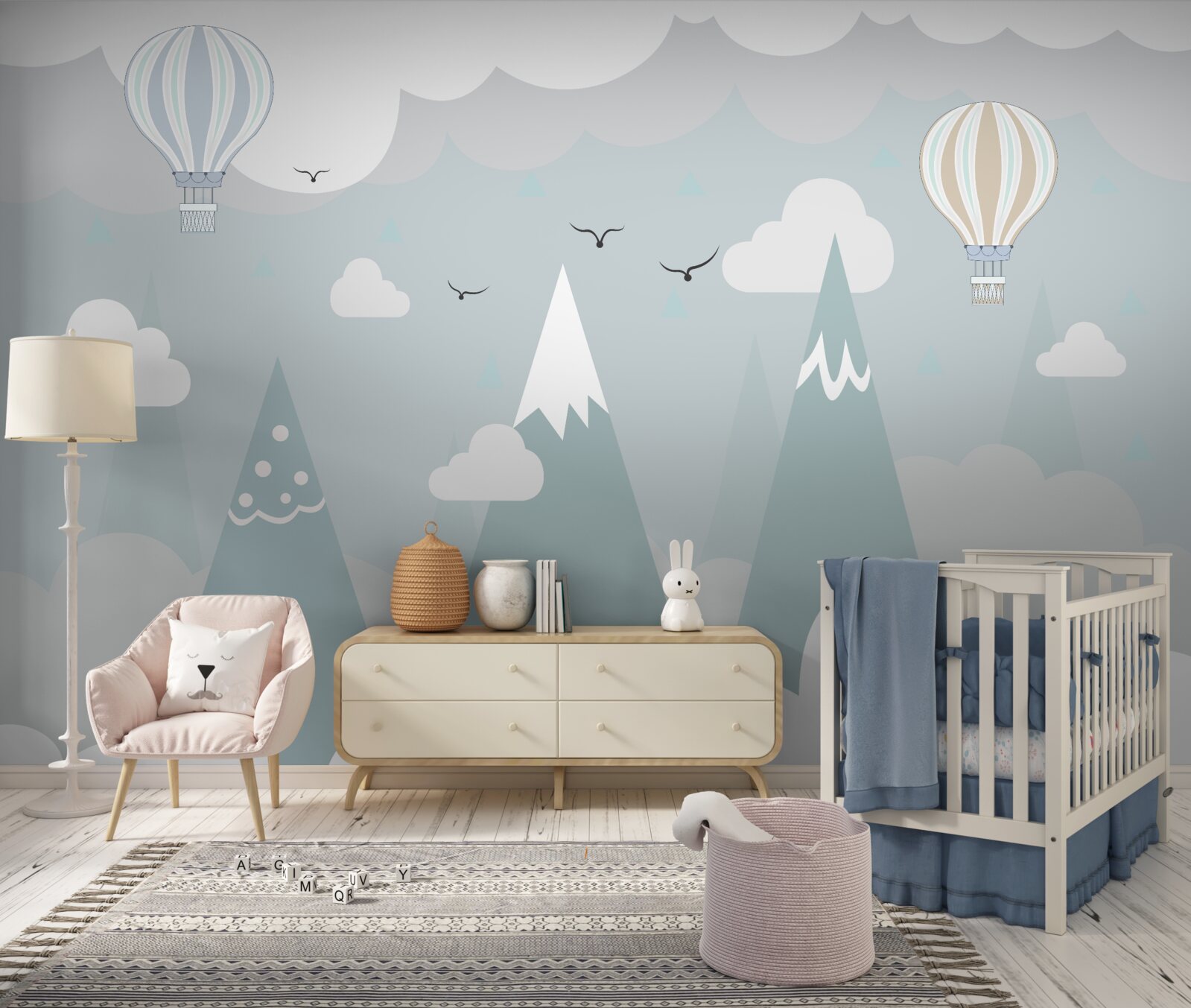 Фотошпалери повітряні кулі на фоні гір