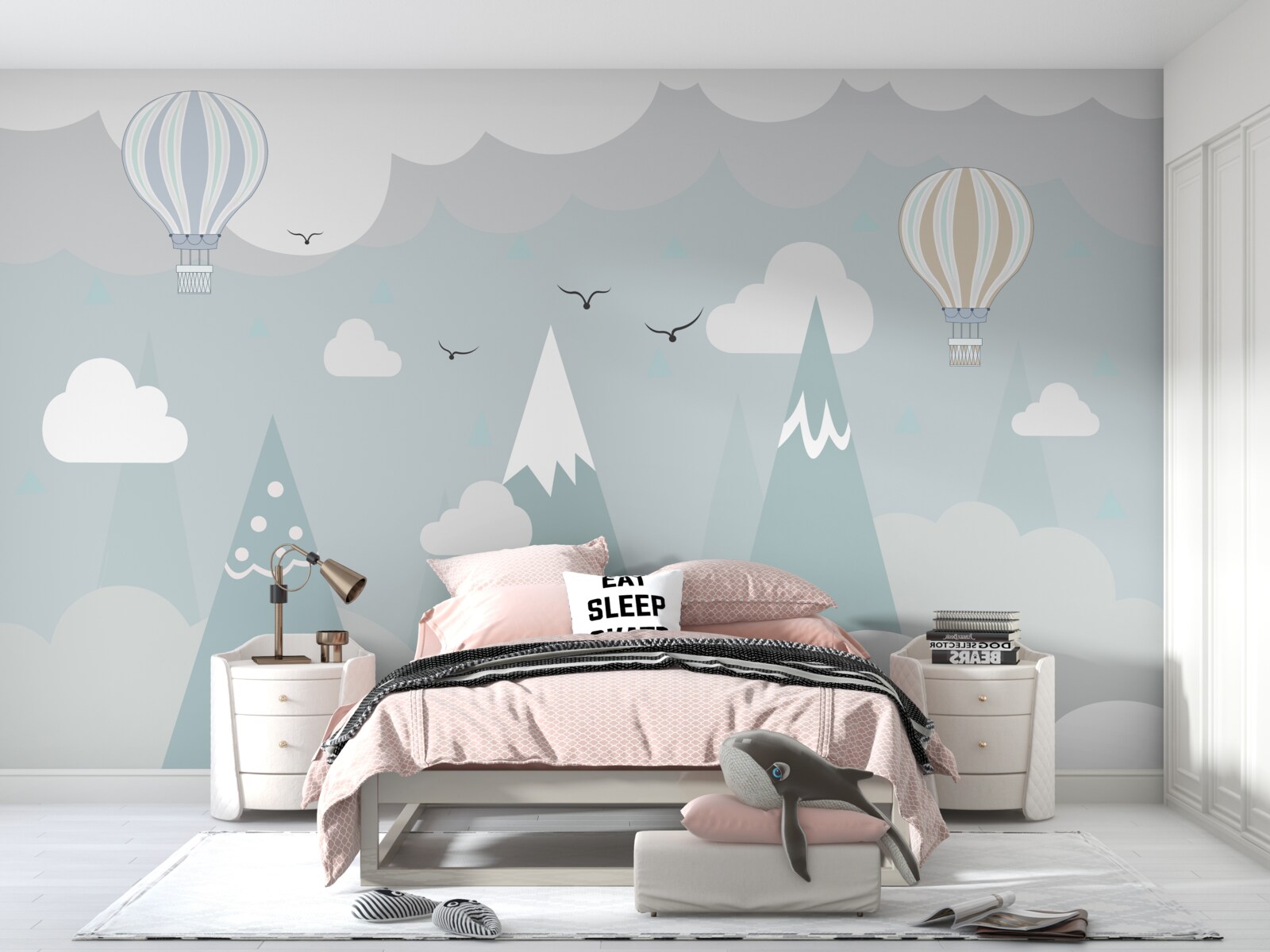 Фотошпалери повітряні кулі на фоні гір