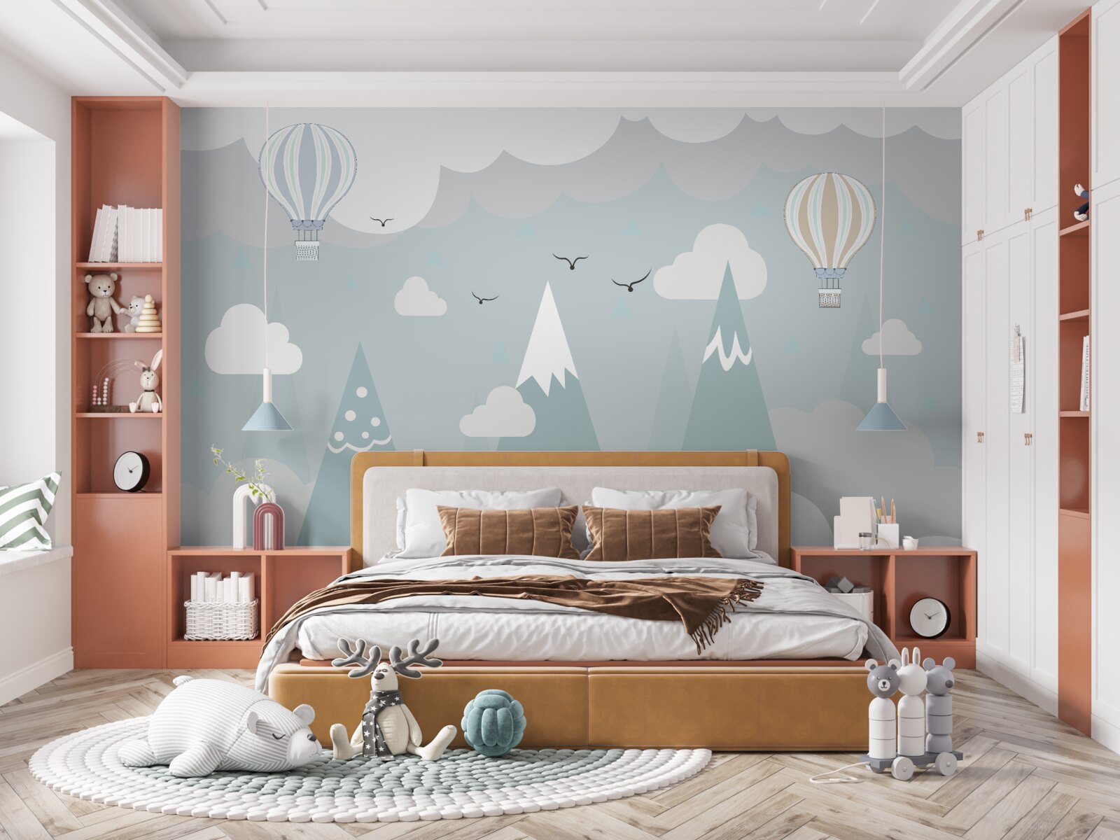 Фотошпалери повітряні кулі на фоні гір