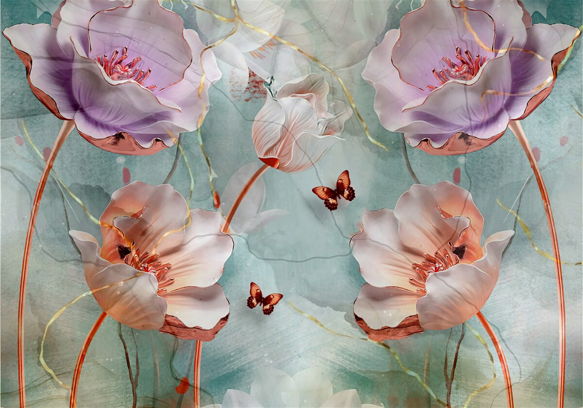 Фотошпалери різноманітні маки з пурхаючими метеликами